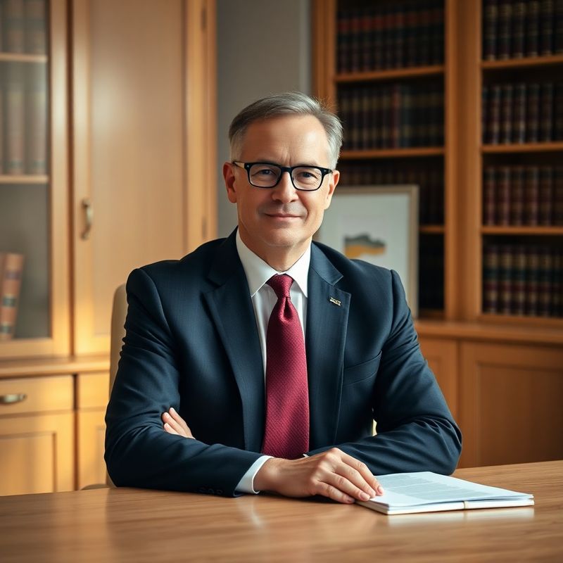Portret editorial al unui consultant matur la un birou de lemn crem într-un birou luminos din Sibiu
